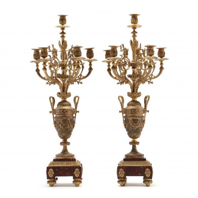 a-pair-of-large-french-bronze-dore-five-light-candelabra