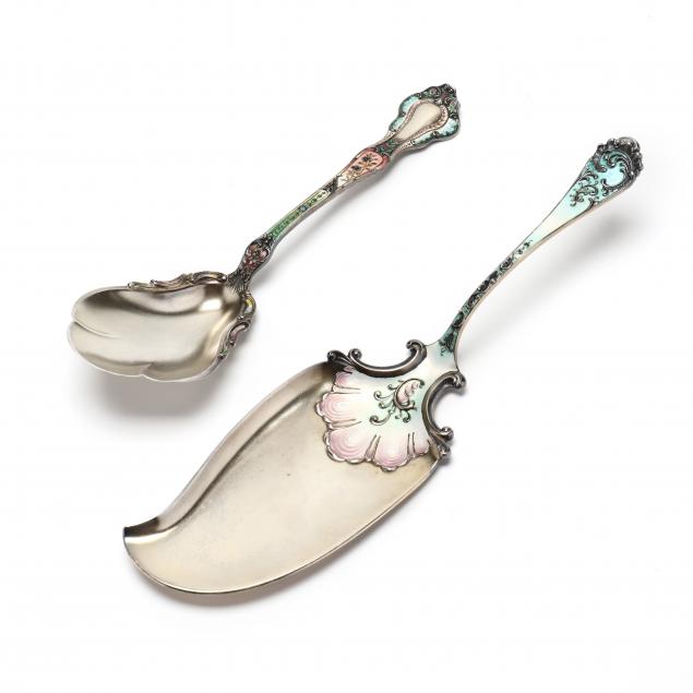two-sterling-silver-and-enamel-servers-by-gorham-and-shiebler