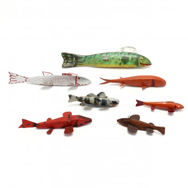 seven-carved-and-painted-fish-floats