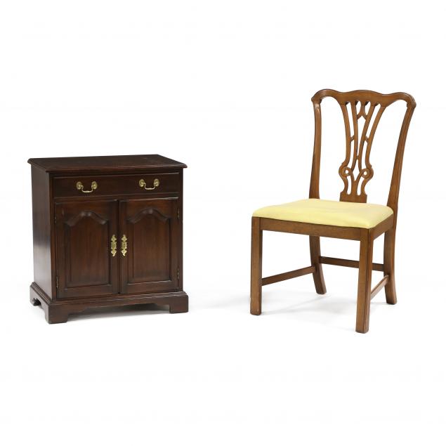 henkel-harris-chippendale-style-mahogany-bedside-cabinet-and-a-side-chair