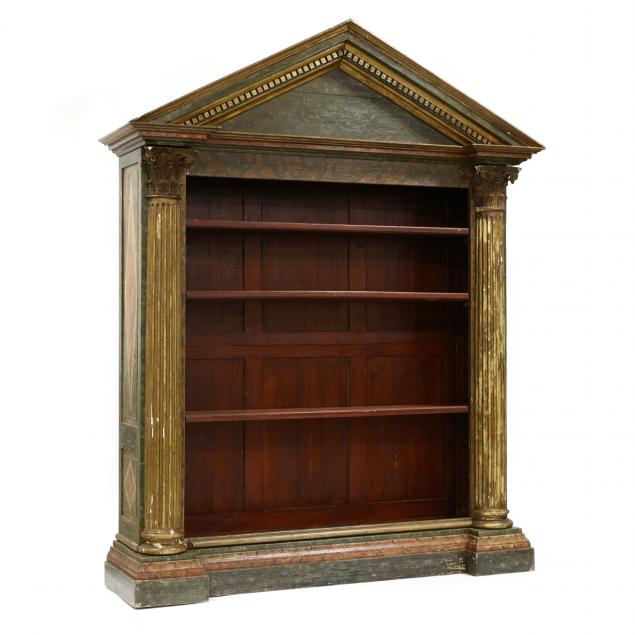 a-large-classical-style-paint-decorated-and-architectural-bookshelf