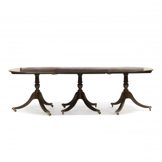 regency-style-triple-pedestal-inlaid-mahogany-dining-table