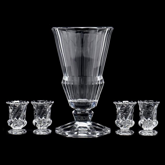 val-st-lambert-vase-and-four-baccarat-crystal-urns