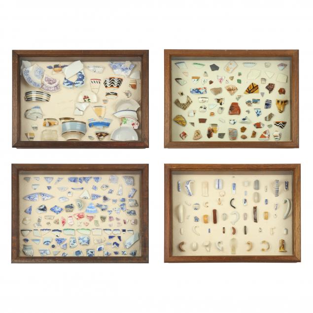 four-large-artifact-displays-of-porcelain-shards-from-charleston