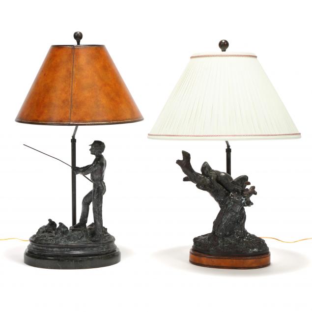 two-maitland-smith-bronze-golf-themed-table-lamps