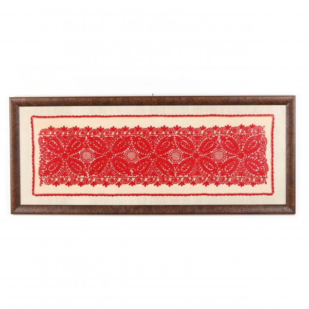 framed-red-crewelwork-textile