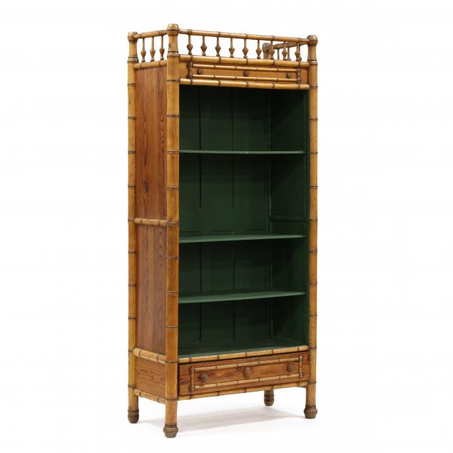 antique-english-faux-bamboo-open-bookshelf