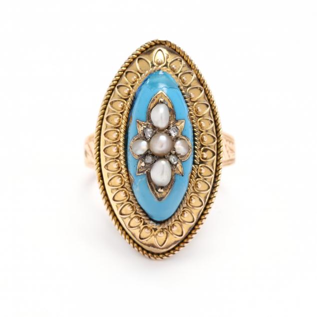 vintage-gold-enamel-and-pearl-navette-ring