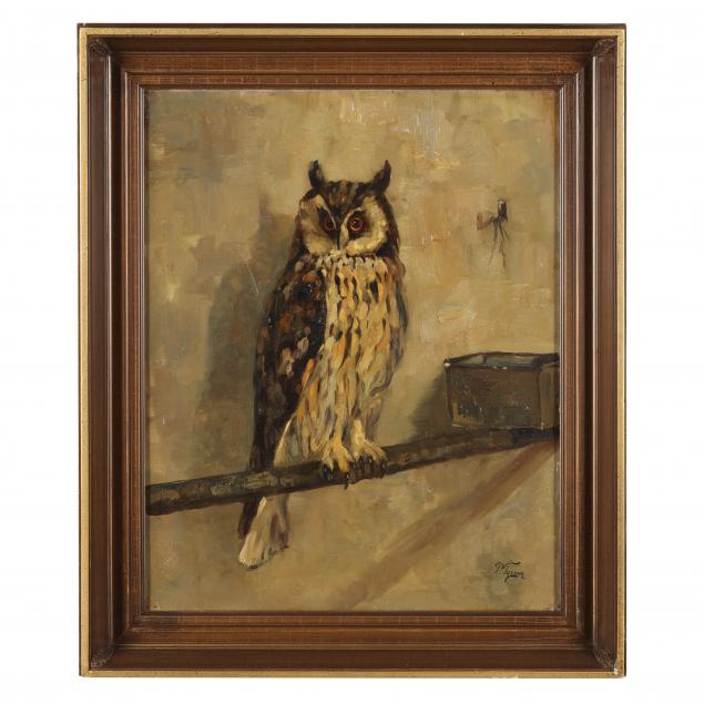 piet-tyssen-dutch-20th-century-an-owl-on-a-perch