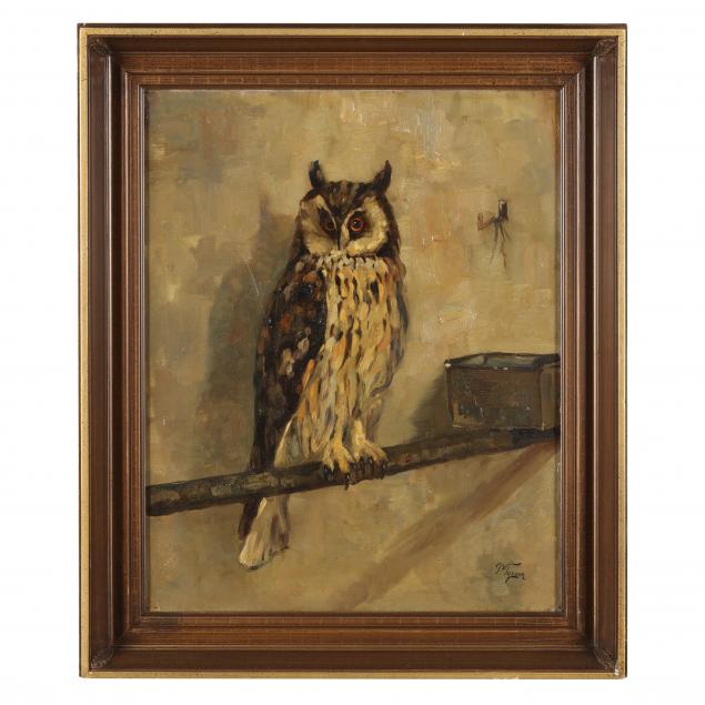 piet-tyssen-dutch-20th-century-an-owl-on-a-perch