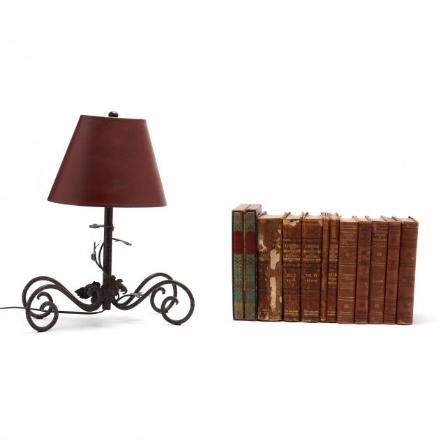assorted-vintage-books-and-table-lamp