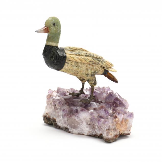 carved-hardstone-mallard-on-amethyst-base