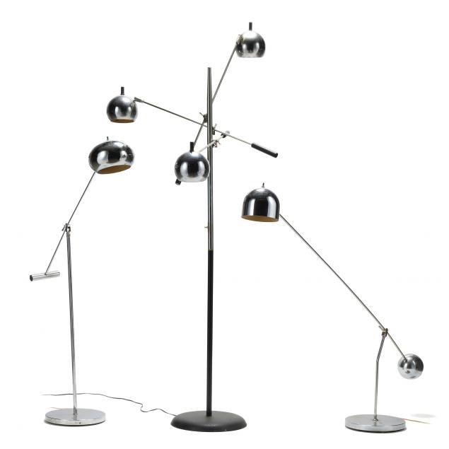 three-mid-century-chrome-cantilever-floor-lamps