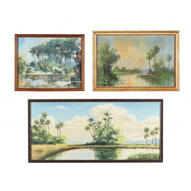 three-vintage-florida-landscape-paintings