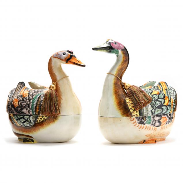 two-similar-porcelain-duck-tureens