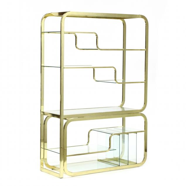 attributed-to-milo-baughman-brass-and-glass-convertible-bookshelf