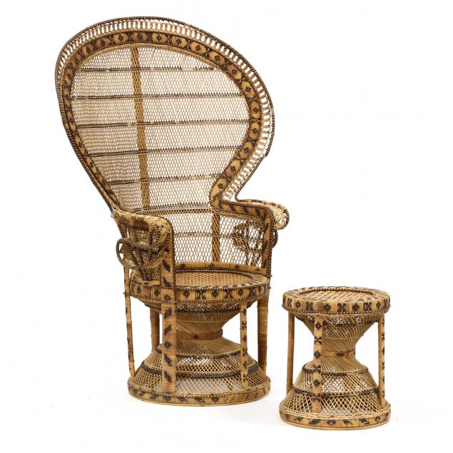 vintage-wicker-peacock-chair-and-stool