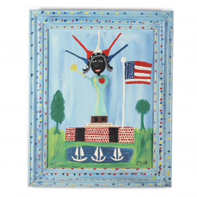 folk-art-painting-sam-the-dot-man-mcmillan-nc-1926-2018-statue-of-liberty