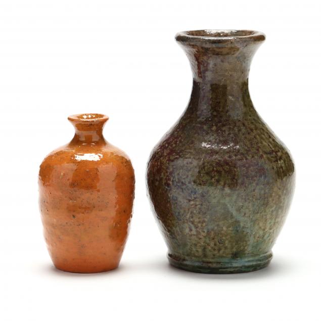 two-log-cabin-pottery-bud-vases-1927-1932-guilford-county-nc