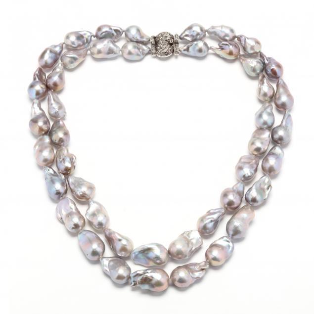 double-strand-baroque-pearl-necklace-with-silver-and-diamond-set-clasp