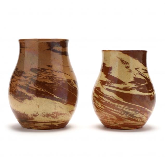 two-swirl-clay-vases-attributed-north-state-pottery-1924-1959-sanford-nc