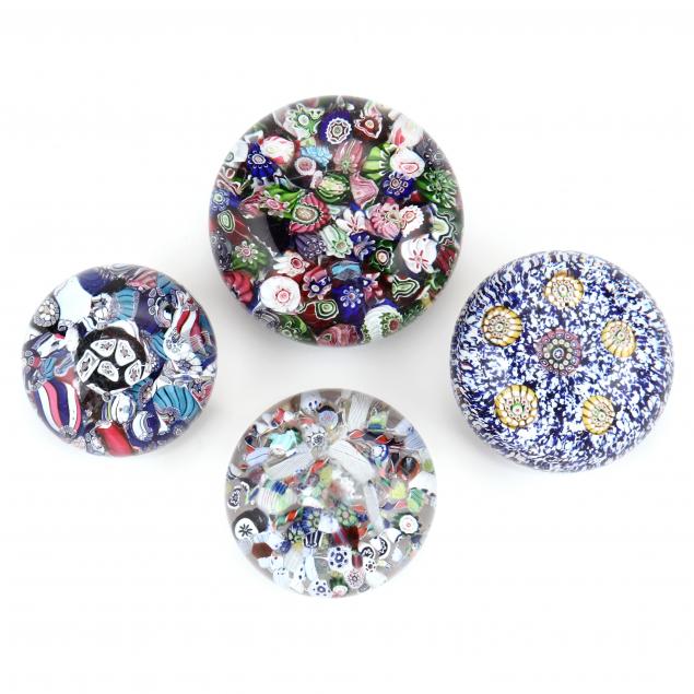 attributed-to-baccarat-four-antique-millefiori-glass-paperweights