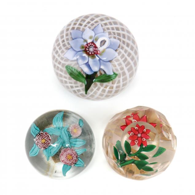 attributed-to-baccarat-three-antique-floral-glass-paperweights