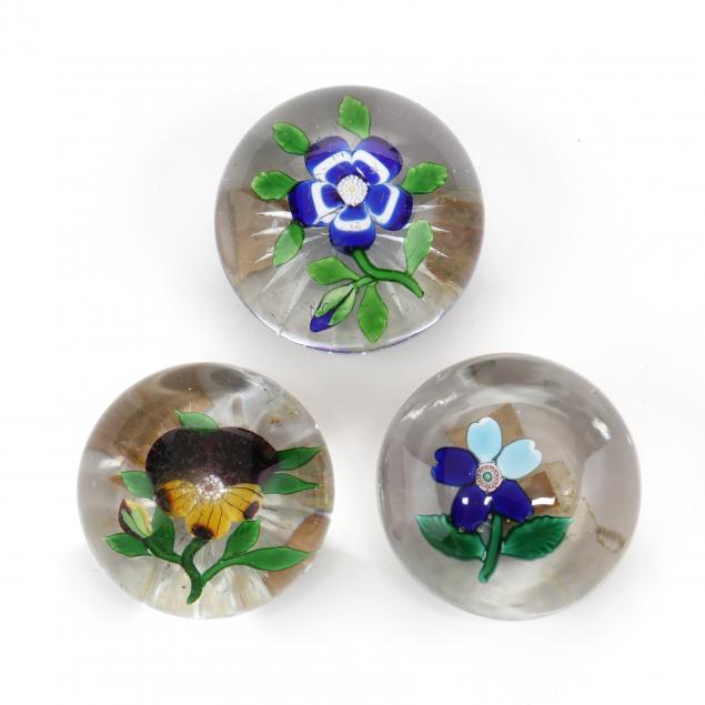 attributed-to-baccarat-three-antique-floral-glass-paperweights
