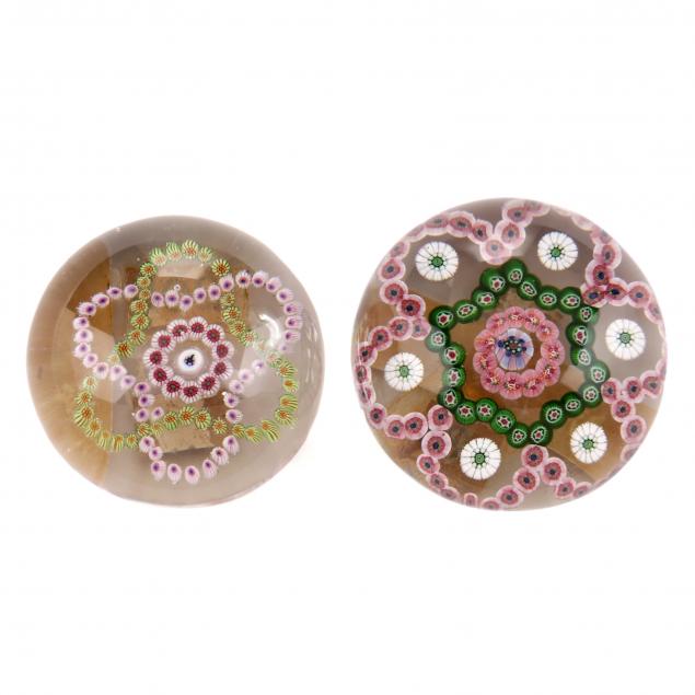 attributed-to-st-louis-two-antique-millefiori-glass-paperweights