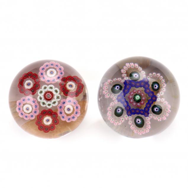 attributed-to-st-louis-two-antique-millefiori-glass-paperweights