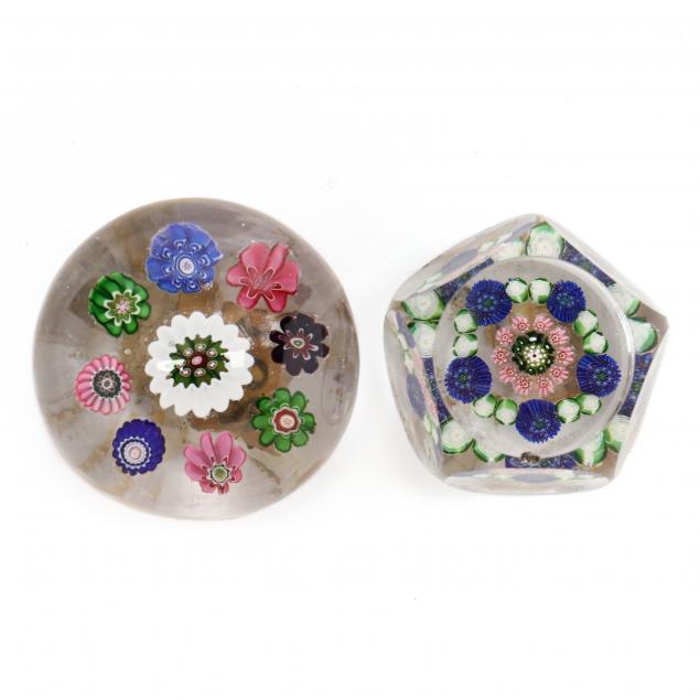 two-small-antique-millefiori-glass-paperweights-incl-clichy