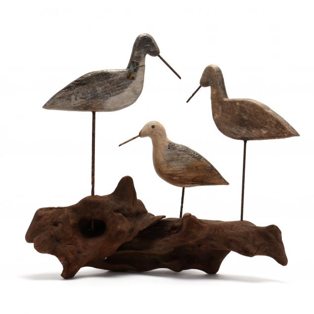 george-midgett-shorebird-trio-composed-on-driftwood