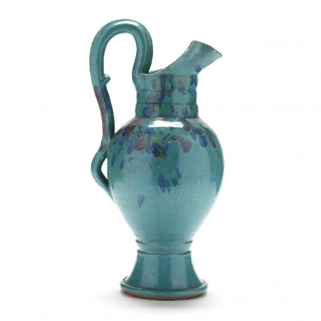 multicolor-glazed-roman-pitcher-royal-crown-pottery-1939-1942-merry-oaks-nc