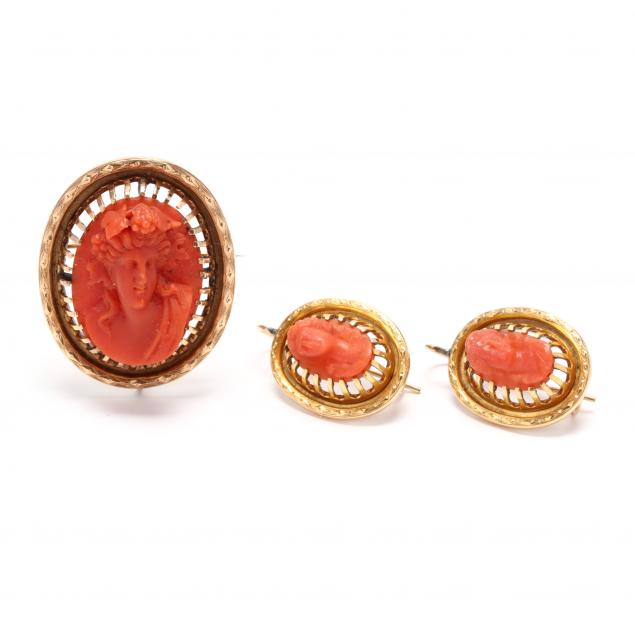 vintage-gold-cameo-brooch-and-earrings