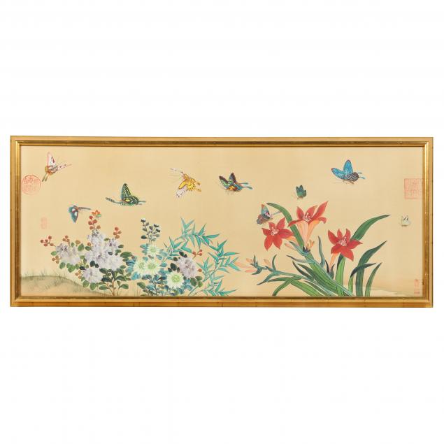 a-chinese-painting-on-silk-of-flowers-and-butterflies