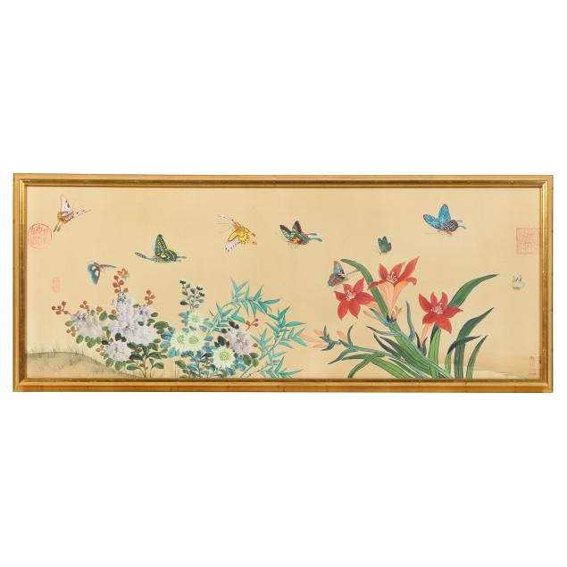 a-chinese-painting-on-silk-of-flowers-and-butterflies