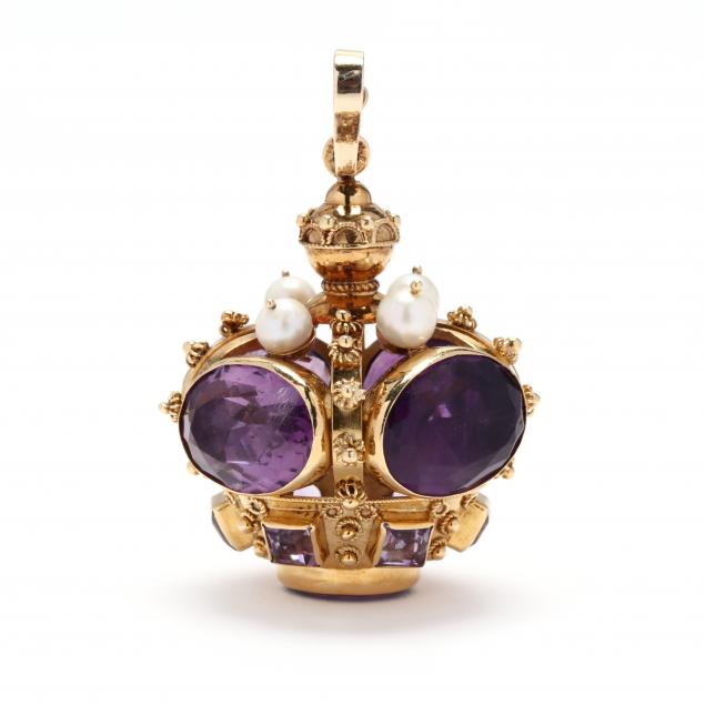 gold-amethyst-and-pearl-crown-motif-pendant-charm