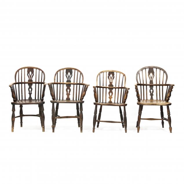four-antique-english-windsor-armchairs