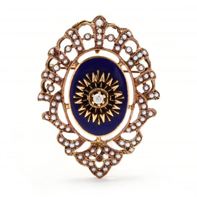 gold-enamel-diamond-and-pearl-brooch