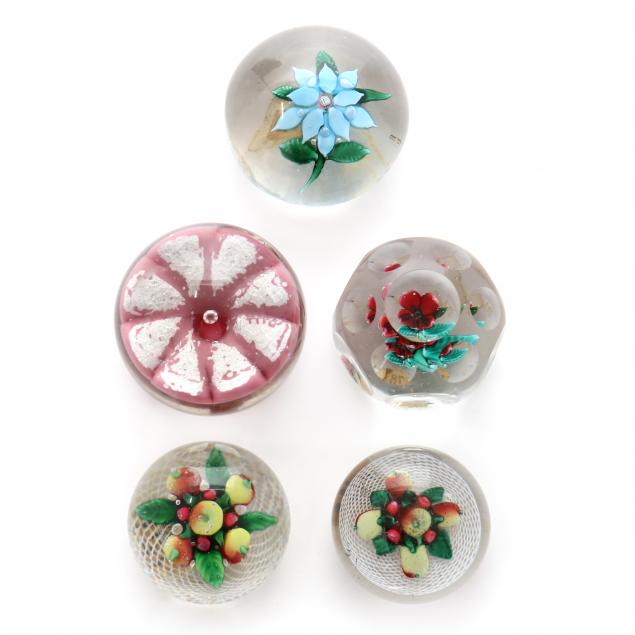 attributed-to-sandwich-five-glass-paperweights