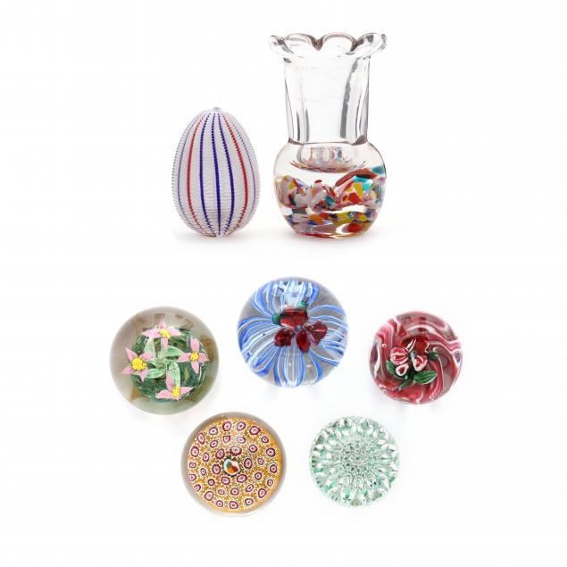 seven-antique-assorted-glass-paperweights