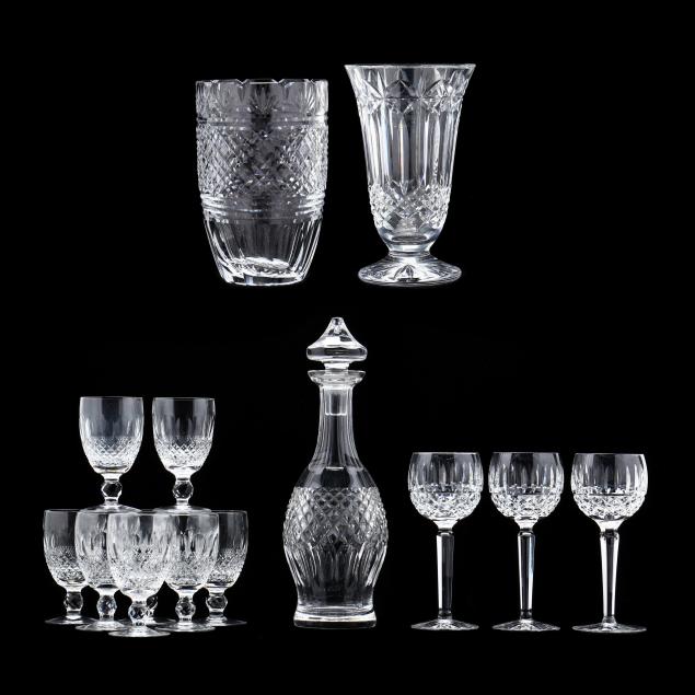 waterford-a-grouping-of-cut-crystal-barware-and-two-vases