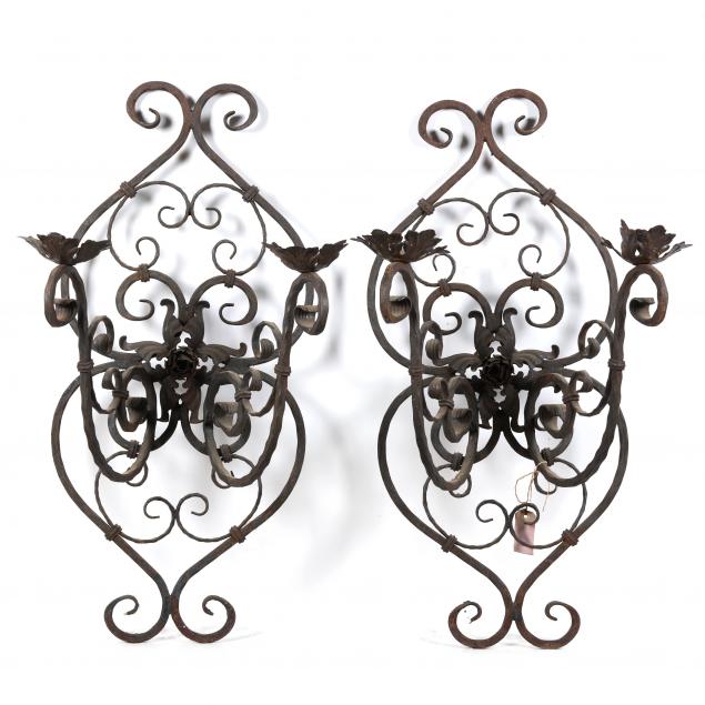 pair-of-large-french-wrought-iron-sconces