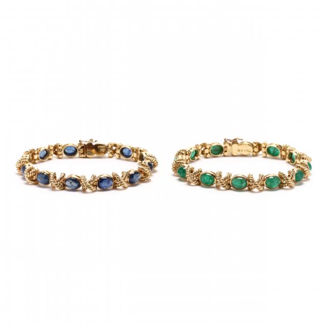 two-gold-and-gem-set-bracelets-italy