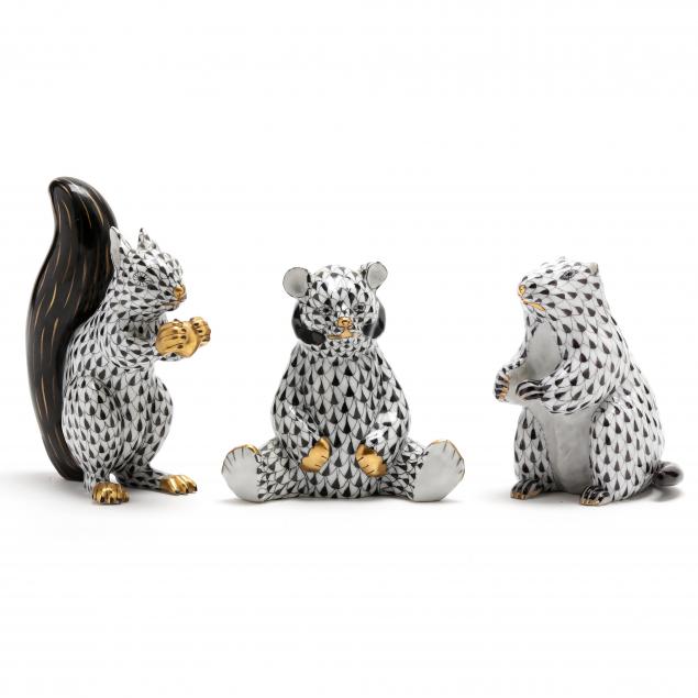 three-herend-black-fishnet-porcelain-animals