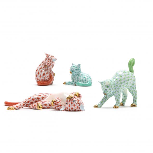 four-small-herend-cat-figurines