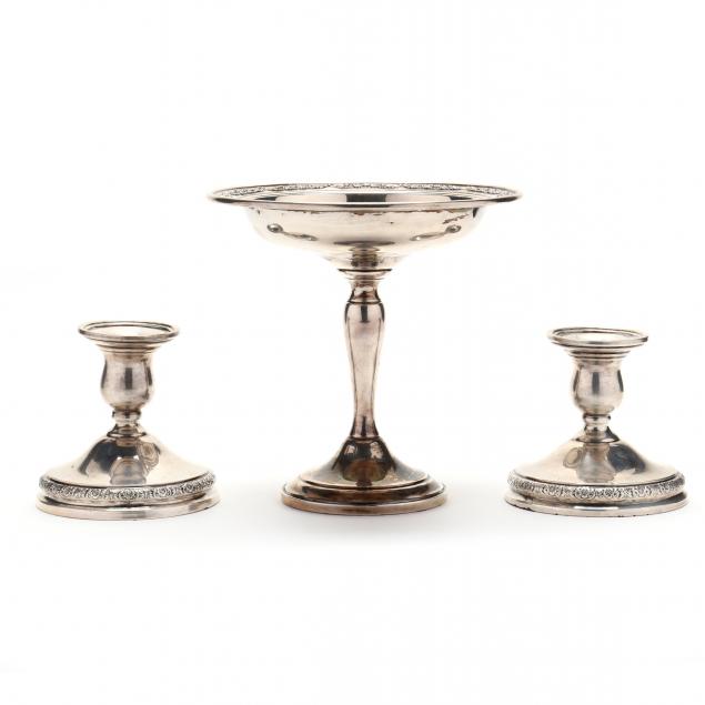 a-sterling-silver-compote-and-pair-of-low-candlesticks