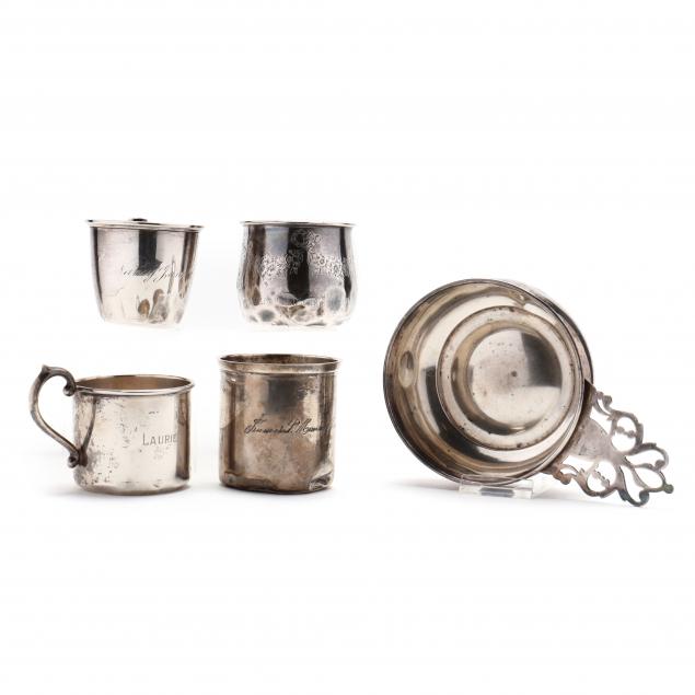 four-sterling-silver-cups-and-a-porringer