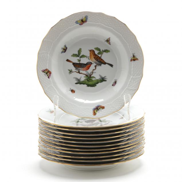 twelve-herend-porcelain-i-rothschild-bird-i-salad-plates