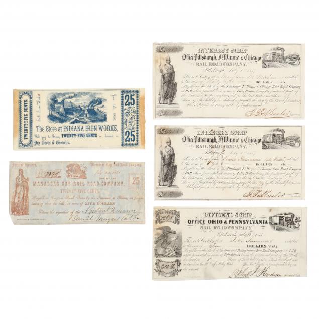 five-pieces-of-19th-century-scrip-with-1861-manassas-gap-rail-road-note
